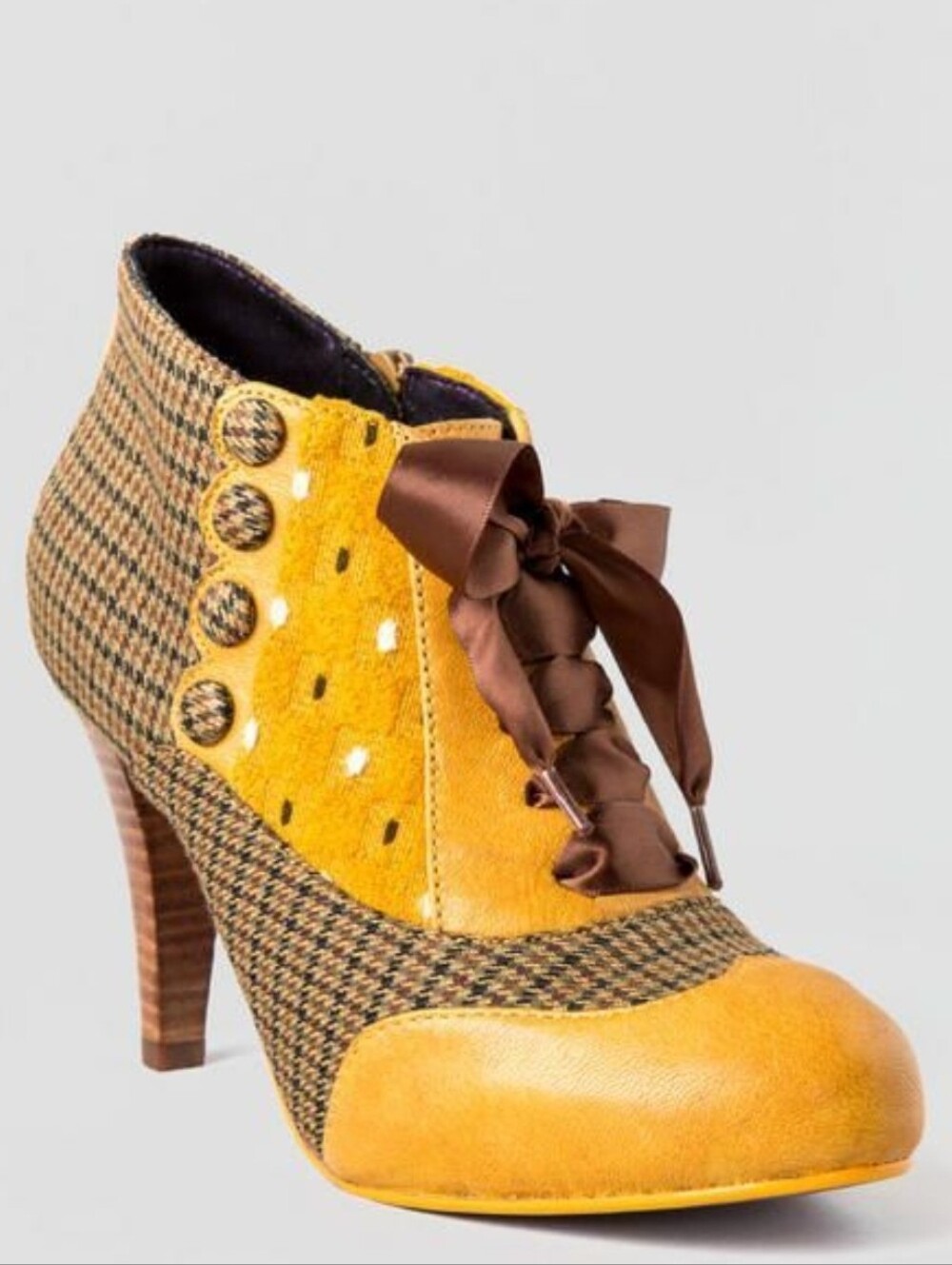 POETIC LICENSE "BETSEY'S BUTTONS"  TWEED LACE-UP HEELED OXFORD ANKLE BOOTIES SZ7